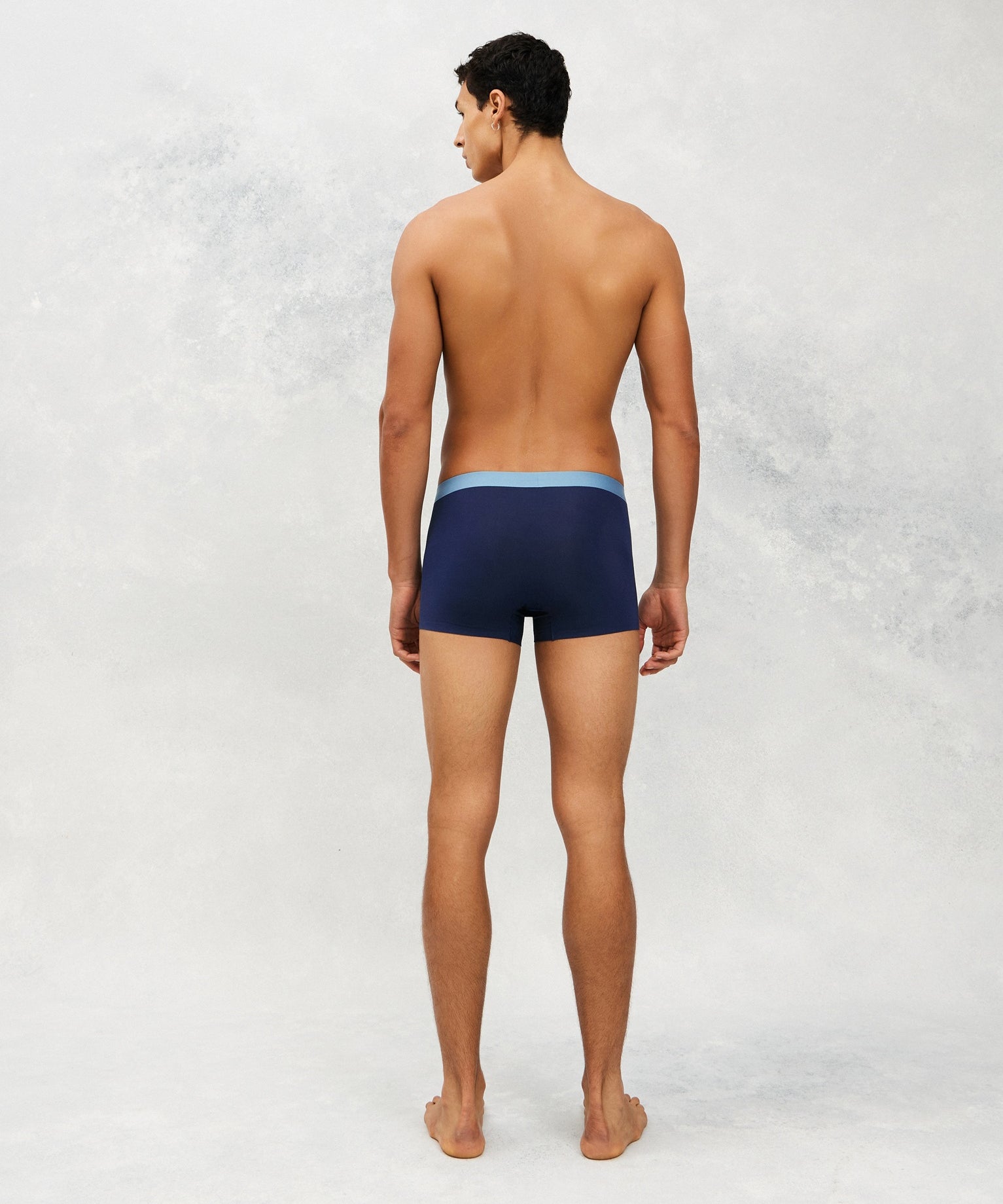 Back photo for a Model wearing Luxury Soft Modal Trunk in navy.