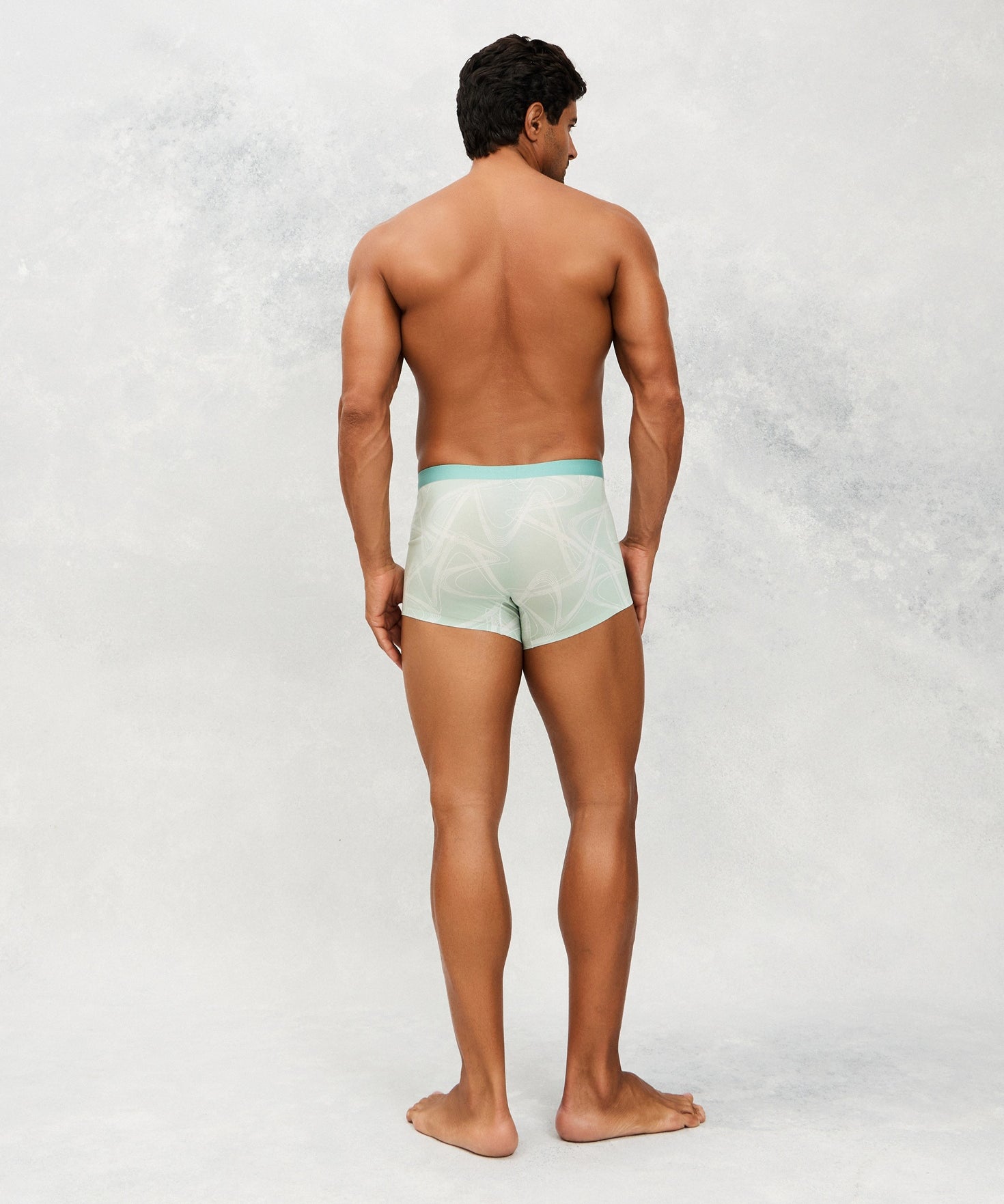 Back photo for a Model wearing CS Streak Modal Trunk in green
