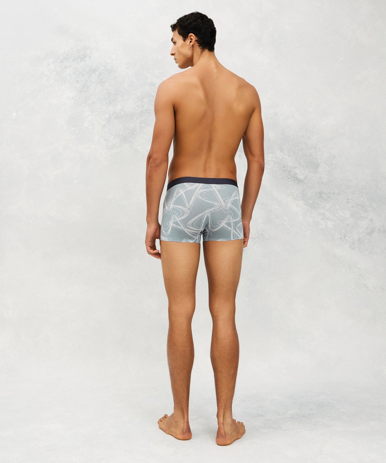 Back photo for a Model wearing CS Streak Modal Trunk in blue.