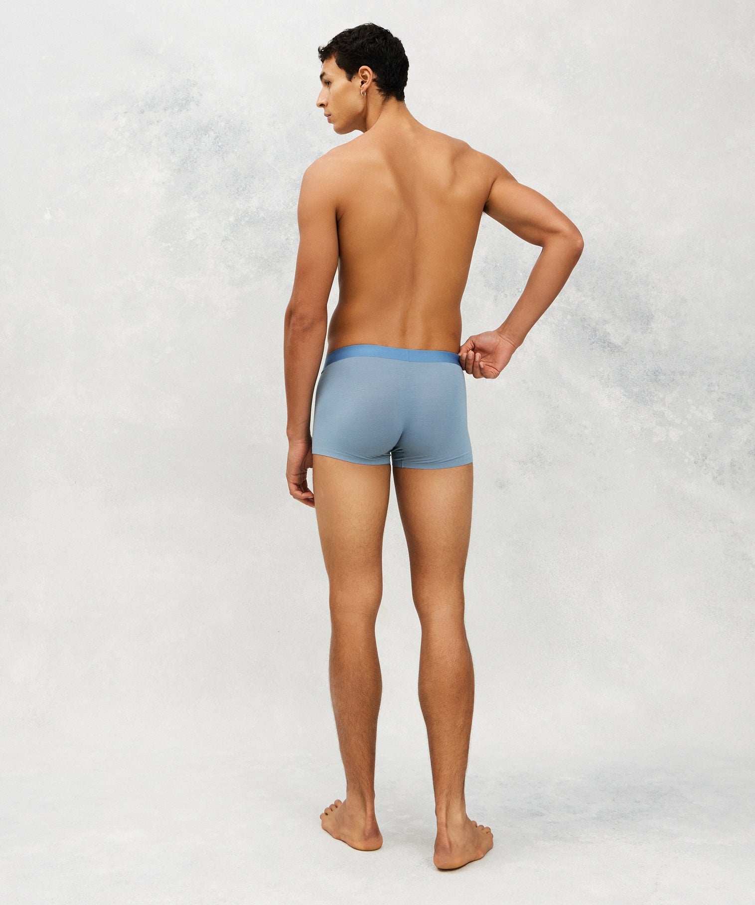 Back photo for a Model wearing Ultra Soft Modal Trunk in blue.