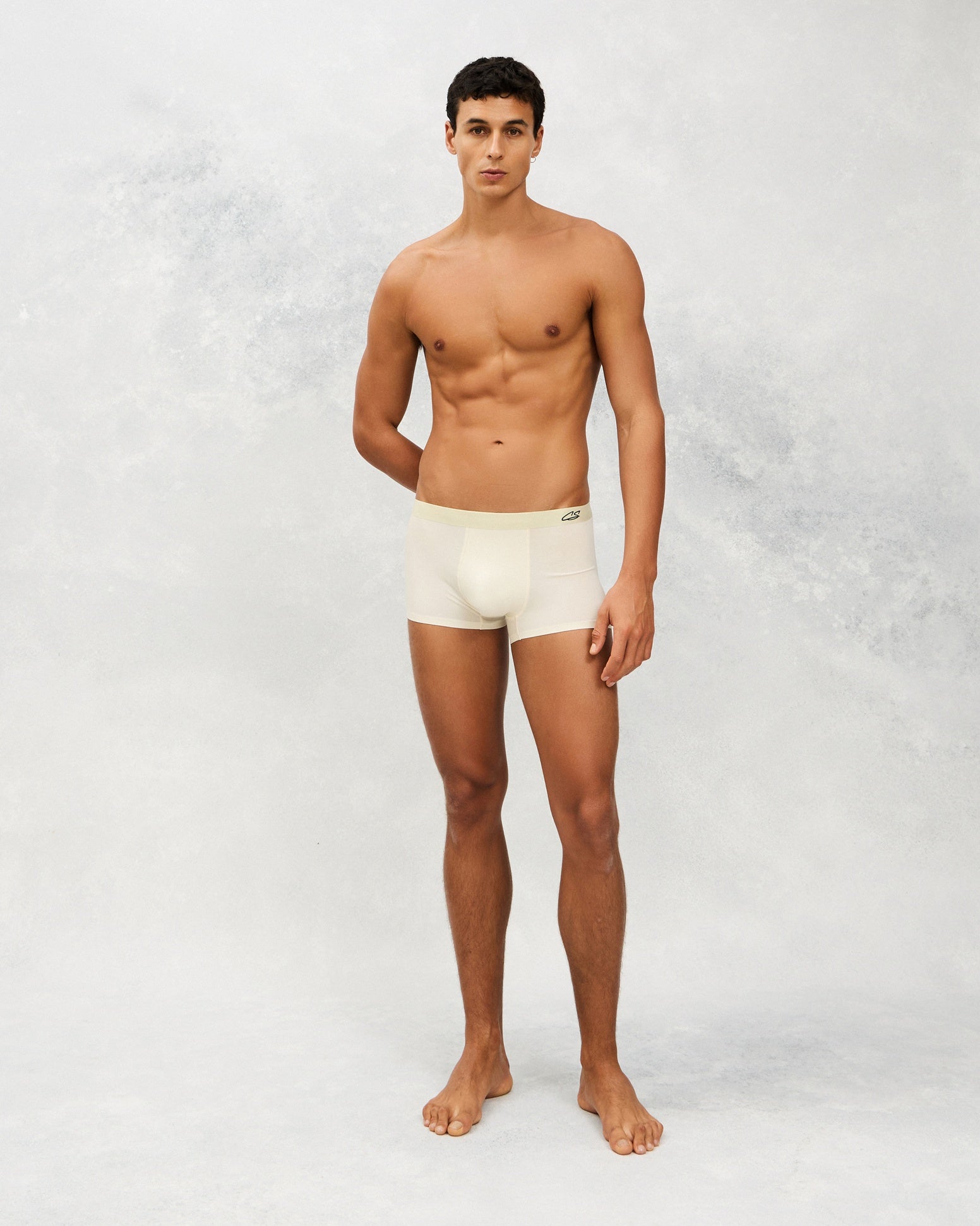 Front photo for a Model wearing Ice Tech Trunk in light green.
