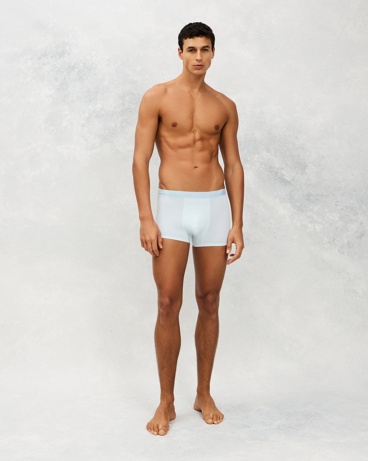 Front photo for a Model wearing Airflow Ice Trunk in Light Blue.