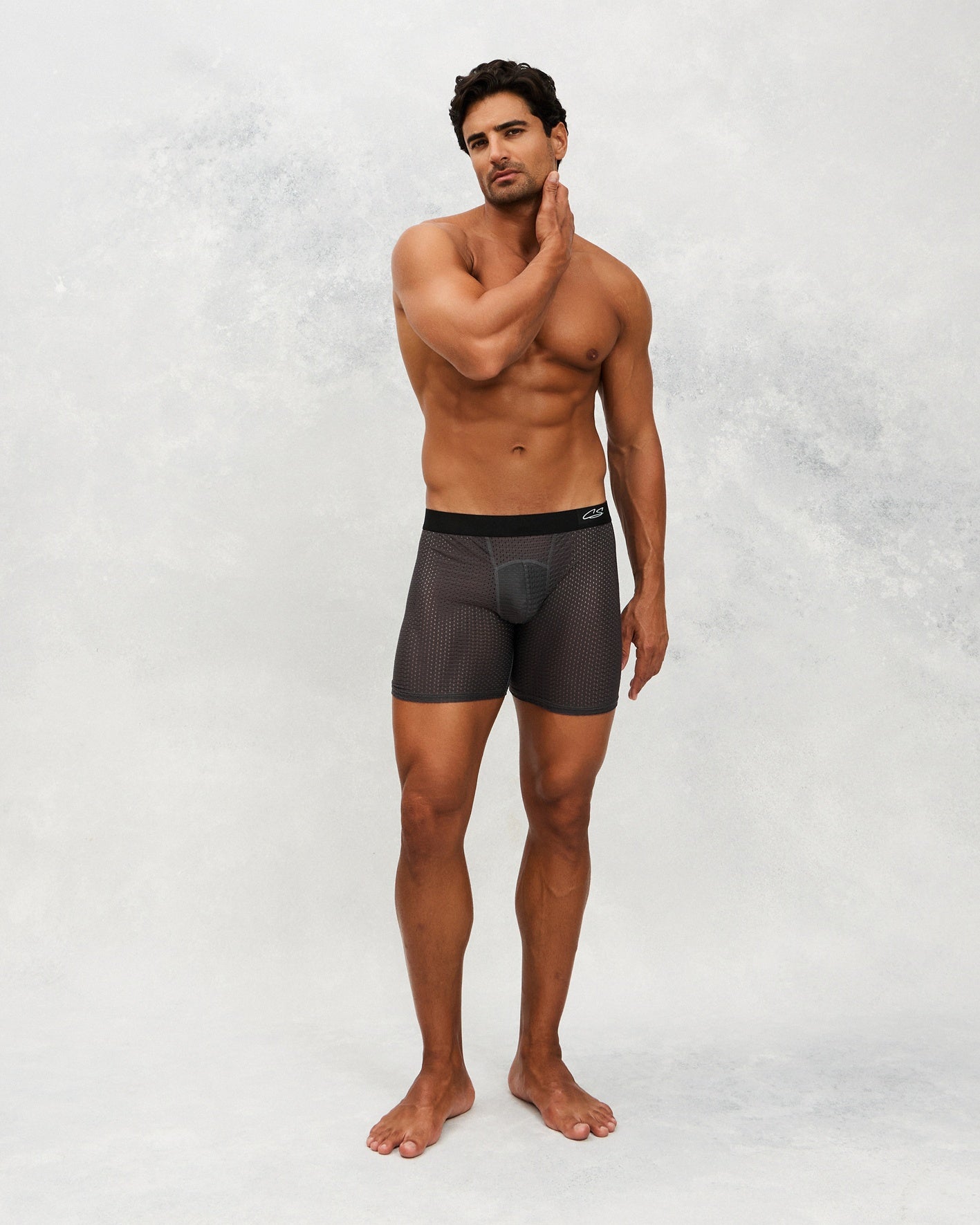 Front photo for a Model wearing Airtech Ice Boxer Brief in grey.
