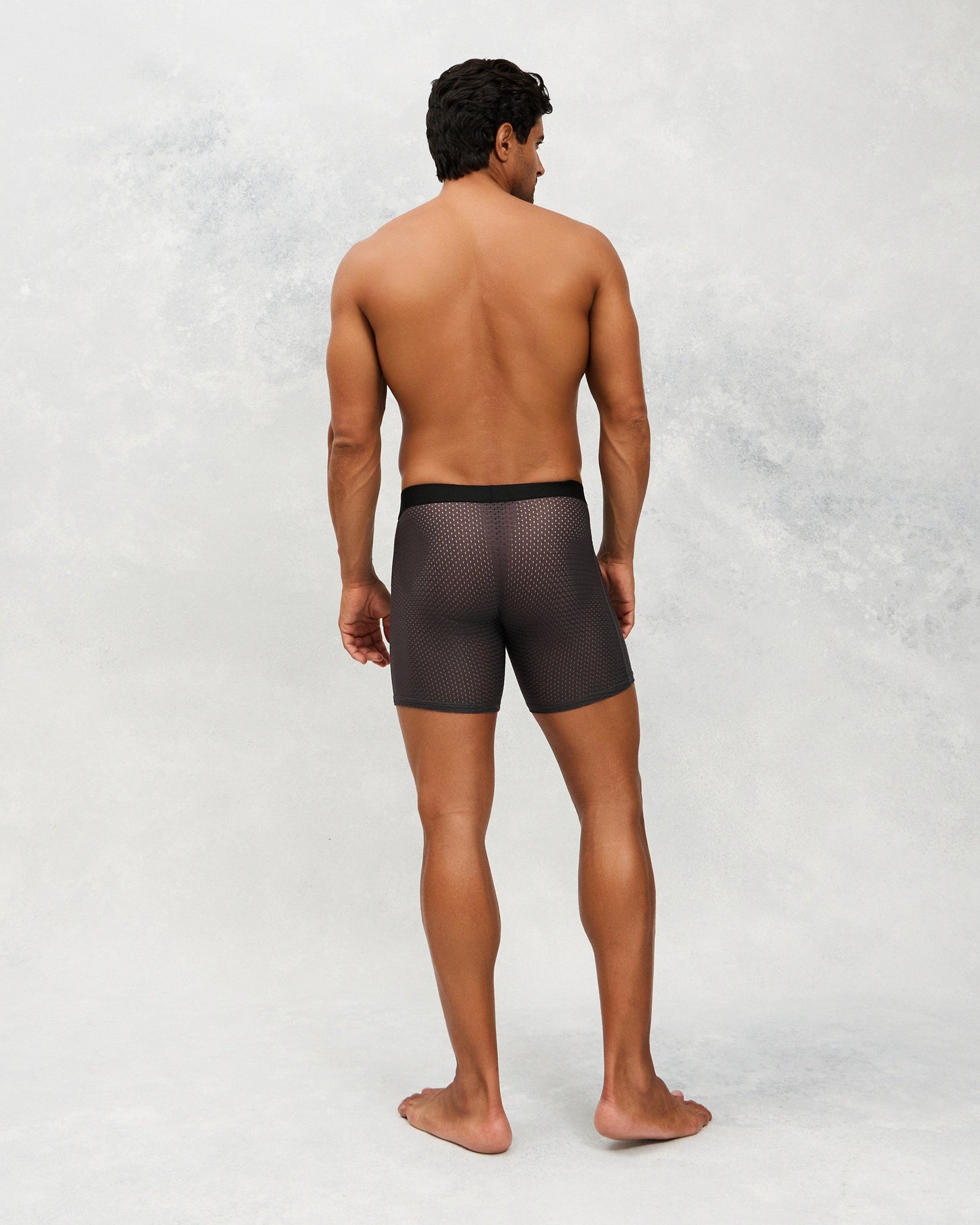 Back photo for a Model wearing Airtech Ice Boxer Brief in grey.