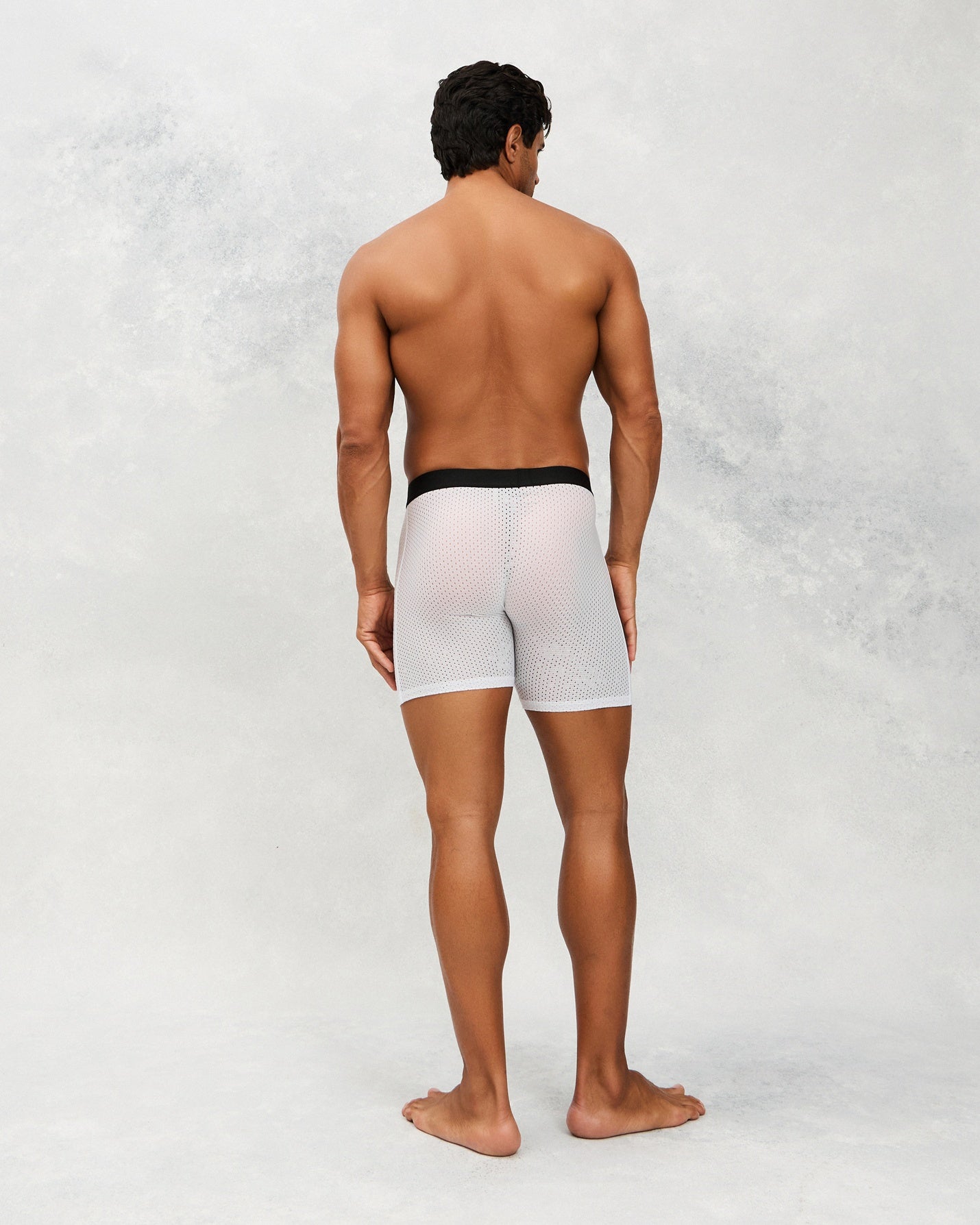 Back photo for a Model wearing Airtech Ice Boxer Brief in white.